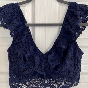 Navy Blue Lace Crop Top. Size XS
